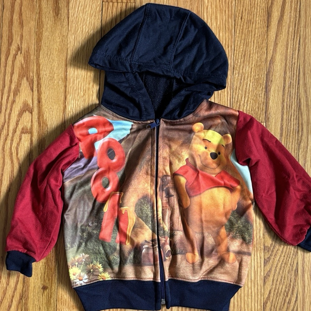 VTG Y2K Winnie The Pooh Full Zip Fleece‎ Jacket Size 2T Embroidered Blue